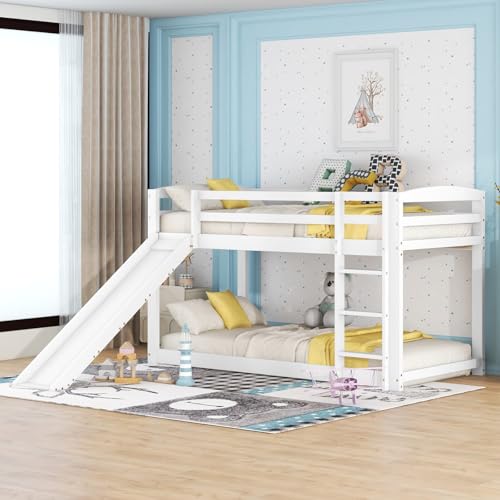 YEHTOKHOME Lits pour Enfants 90x200cm multifonctionnels avec toboggans et échelles,superposés en Bois Lits pour Adolescents avec sommiers à Lattes(sans...