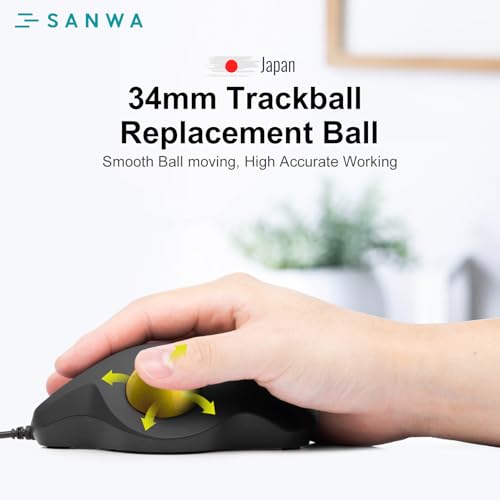Image of SANWA 34mm /1.34in Trackball, Replacement Ball for Logitech m575, m570, MX Ergo, Perixx, Kensington, Elecom, and Other Compatible Trackball Mouse, Glossy Yellow