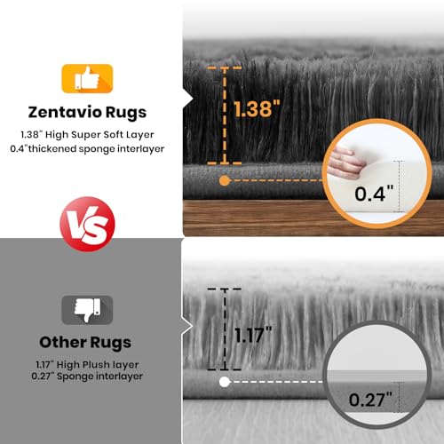 Zentavio Area Rugs for Living Room 5x8 Large Rugs for Bedroom Carpet Fluffy Fuzzy Soft Shag Aesthetic Plush High Pile Gray Throw Rug for Nursery Kids Room Dorm Marble Grey