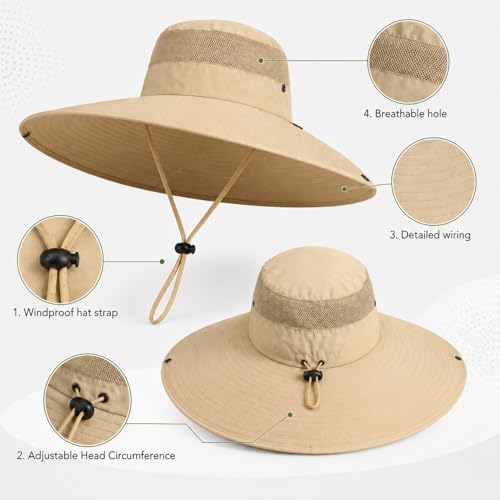 Image of Wide Brim Sun Hat for Men Women UV Protection Ventilated Summer Hats for Fishing Hiking Garden Beach