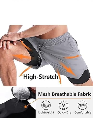 Image of boffi ... N S Poly 2 in 1 Active Dual Shorts with Inner Tights Layer | Men's Double Layer Short for Running, Gym & Sports