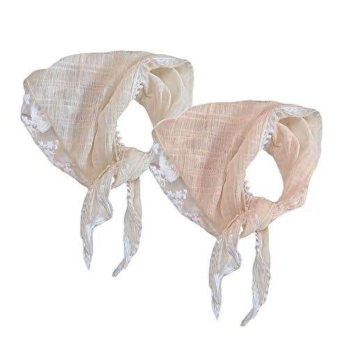 Nzexlyva - Nzexlyva 2 Pcs Head Scarf for Women, Headbands Coverings Boho Triangle Bandana, Lace Hair Bandana for Bridal Wedding, Fashion Hair Accessories for Styling Decoration(White, Pink) - -6%