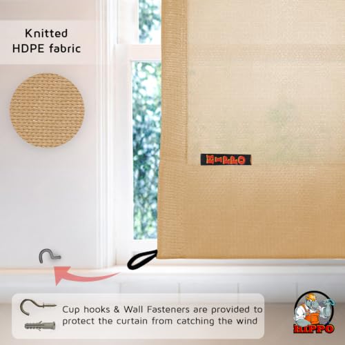 Image of HIPPO 150 GSM Outdoor Sun Blocking Balcony Eyelet /Grommet CurtainsCurtains Sun & UV Protection, Light Filtering Window Curtain (Beige, 3FTX4.5FT, 1PC)