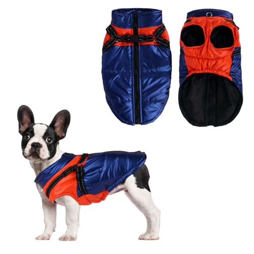 Dog Jacket Waterproof,Winter Dog Coat Waterproof with Harness Reflective Dog Cold Weather Jacket Dog Winter Jacket Vest Adjustable Warm Dog Coat Jacket for Small Medium Dogs (L, Orange-Blue)