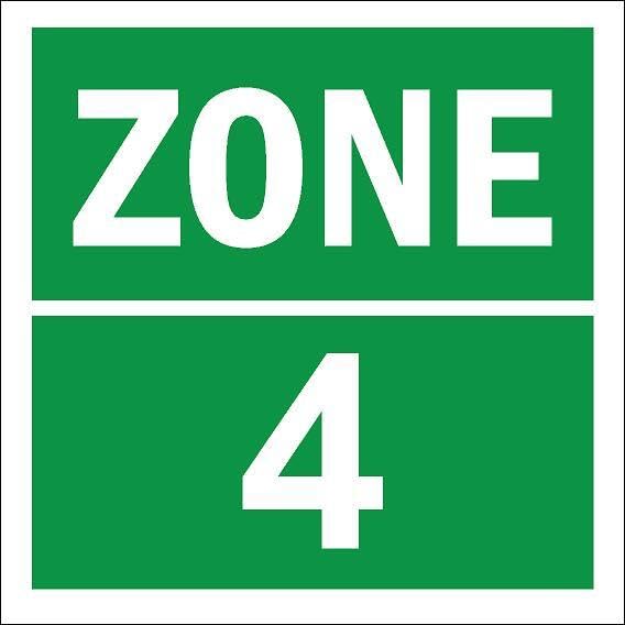 Zone 4, square green sign - 1mm flexible Plastic sign (200mm x 200mm)