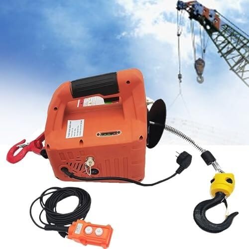 Elektrischer Hebekran mit kabelloser Fernbedienung, 200–500 kg Tragkraft, 1500 W Leistung, 25 Fuß Hubhöhe für den industriellen und privaten Gebrauch(Orange,200kg)