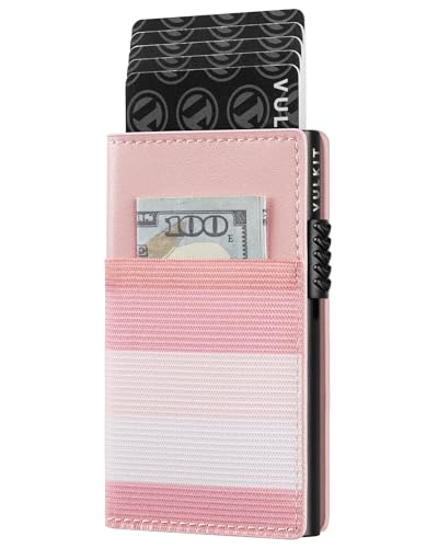 VULKIT Tarjetero Hombre & Mujer Porta Tarjetas Bloqueo RFID Cartera Tarjetero Hombre con Cierre Magnético, Rayas Rosa