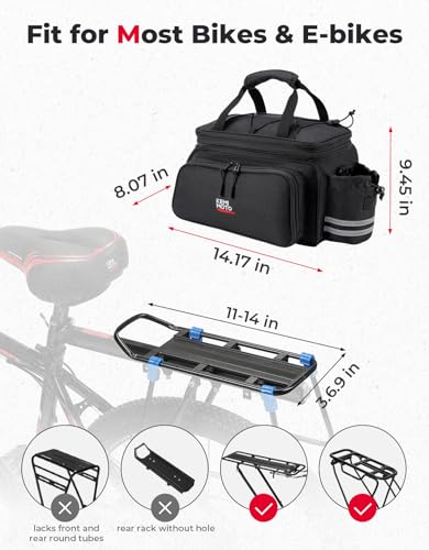 image for KEMIMOTO Bike Rear Rack Bag Bicycle Trunk Bag Expandable 10-20L Capaci