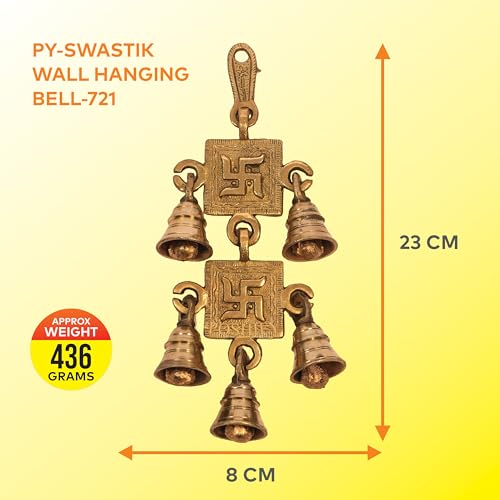 Image of Auspicious Swastik wall Hanging,Toran, Wall Hanging with Bells, Good Luck Charm, Prosperity Symbol, Home Decor, Spiritual Growth, Vastu Correction, Hindu Decor, Door Hanging - 721