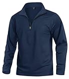 KEFITEVD 1/4 Zip Pullover Mens Long Sleeve Thermal Shirts Fleece Quarter Zip Sweatshirts Lightweight Golf Sweaters Navy L