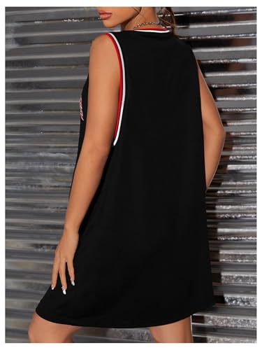 Image of OYOANGLE Women's Letter Graphic Oversized Jersey Tank Dress