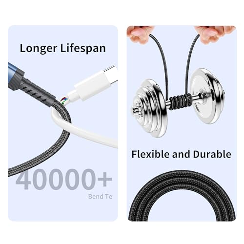 toocki 20FT Right Angle USB C Cable, 60W Extra Long Charging Cord Nylon Braided USB C Charger Cable for iPhone 17 16 15 Pro Plus Pro Max Air, iPad/MacBook, Galaxy S20, Pixel, Switch, Camera by toocki - Image 5