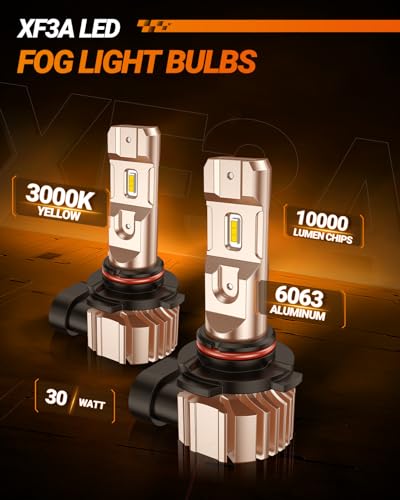 SEALIGHT XF3A H10/9145/9140 Fog Light Bulbs,10000 Lumens 3000K Amber Yellow Light, 600% Brightness 9040/9045 Fog Light Bulbs, Ultra-High Heat Dissipation Performance, Non-polarity, Pack of 2 - Image 4