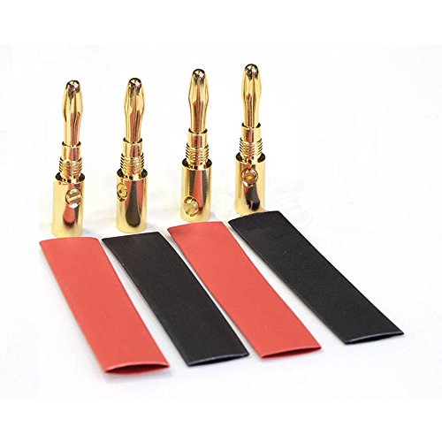 Lot de 4 fiches banane 4 mm ouvert à vis type de câble de haut-parleur connecteurs plaqués or avec la chaleur Shrink tubes Cover