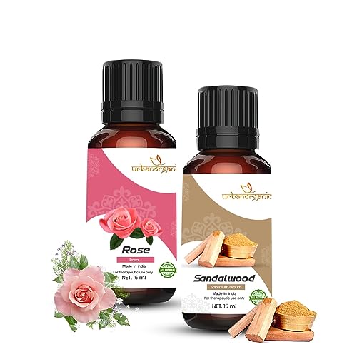 Image of Pure Combo Of 2 Essential oil For Hair & Skin Natural Therapeutic Grade & Undiluted Oil 15ML (Rose- Sandalwood)