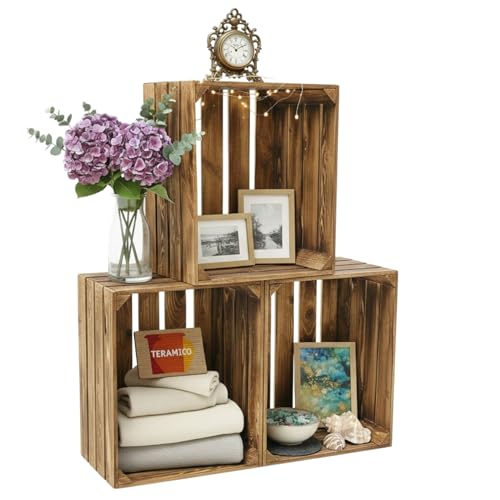 teramico Lot de 3 caisses à Fruits Vintage en Bois - Caisses à vin - Idéales pour la Construction de Meubles ou pour la décoration - 50 x 40 x 30 cm