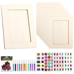 10Pack DIY Wooden Picture Frames, 15x20cm Wooden Photo Frame Craft Kit, DIY Kids Art Frame with Glitter Stickers and Color Pens, Picture Frames Painting Craft Kit for DIY Paint Decorate