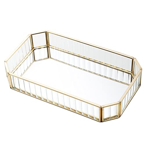 RUIXFLR Goldenes Spiegeltablett, Wunderschönes Dekoratives Serviertablett Für Ottomane, Kommode, Waschtisch, Badezimmer, Luxus-Parfüm-Make-up-Schmuck-Display Cover