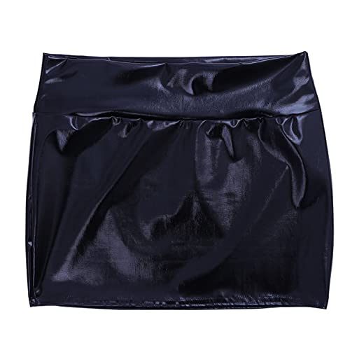 Yihuimin Women's Shiny Metallic Liquid Mini Skirt Night Out Party Cocktail A-Line Skirts Clubwear Black One Size #TOP6