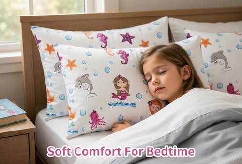 Image of Everyday Kids 2-Pack Toddler Travel Pillowcases -100% Soft Microfiber, Breathable and Hypoallergenic - 14 inch by 20 inch Kids Pillowcases fits Pillows 14x19, 13x18 or 12x16, Undersea Mermaid Adventure