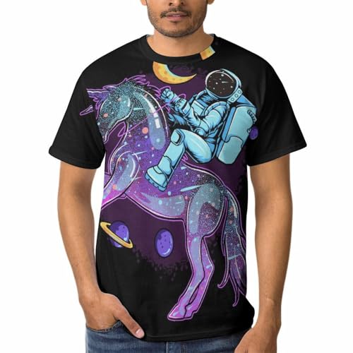 Chemise Tshirt Licornes Cosmonautes Homme Col Rond Haut Manches Courtes