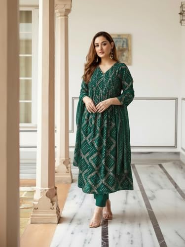 Image of ANNI Designer Women's Rayon Viscose Anarkali Printed Kurta with Pant & Dupatta