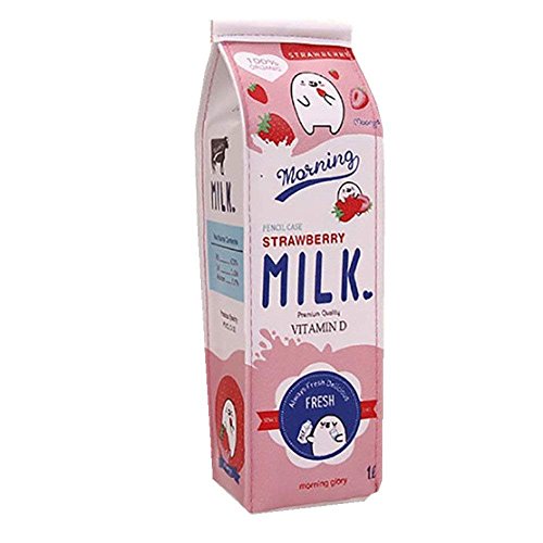 Godea - Estuche para lápices con cremallera y bolsa para bolígrafos, diseño de cartón de leche, color rosa talla única