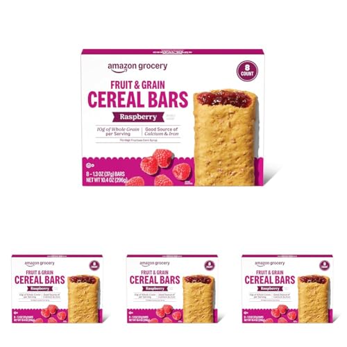 Image of Amazon Grocery, Fruit & Grain Cereal Bars, Raspberry, 1.3 Oz, 8 Ct (Pack of 4)