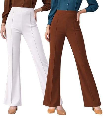 Image of Women Solid Flared Trousers Pack of 2 | High Waist Stretchable Office Pants for Women | Formal Bell Bottom Palazzo Trouser Combo