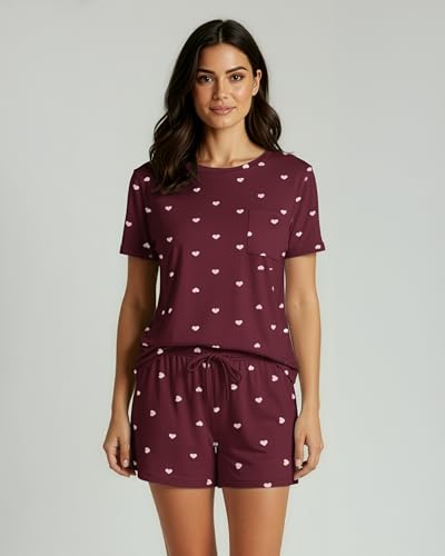 Image of Real Essentials 2 Pack: Women's Short Sleeve Pajama Short Set - Comfy Lightweight Soft Lounge Sleepwear (Plus