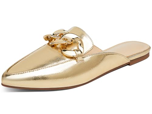 Image of Juliet Holy Womens Mules Flats Pointed Toe Backless Loafers Slip on Metal Chain Slides