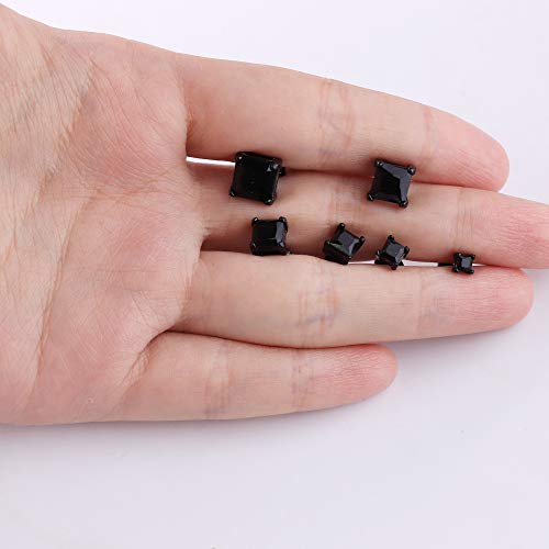 Orazio Black Square Cz Stud Earrings For Men Women Stainless Steel Princess Cut Cubic Zirconia Earring Studs 3Mm-8Mm #TOP4