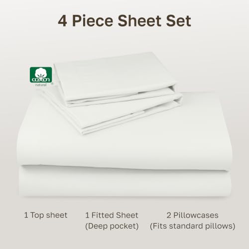 Image of California Design Den Full Size Sheets Set - Natural 100% Cotton Sheets Full Size Bed with Deep Pockets, Soft Sateen Weave, Durable Bedding Set Ivory (Eggshell)