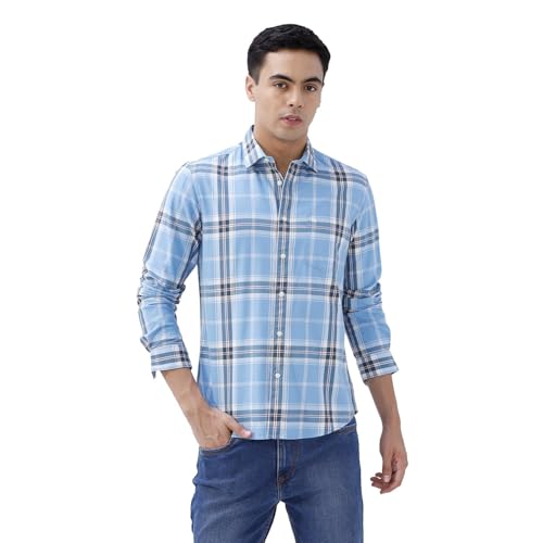 Image of BASICS 100% Cotton Checked Shirt for Men | Slim Fit | Everyday Smart Casual Wear | Full Sleeve