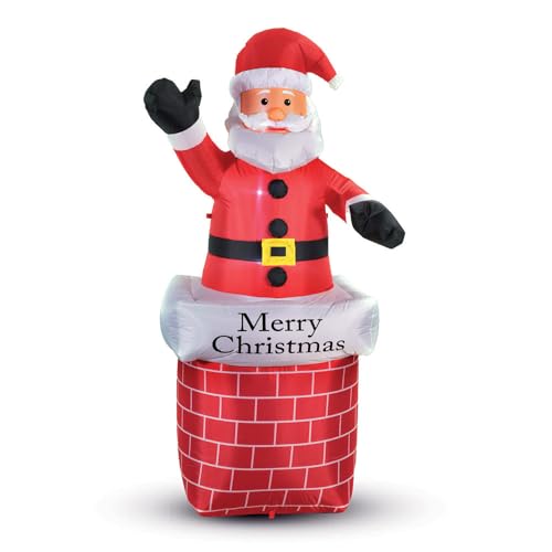 Mad Toys 6 Ft Inflatable Santa Claus in a Chimney Outdoor Decoration, LED Light Up Xmas Yard Giant Blow Up Santa with Santa Bag Indoor Home Garden Family Prop Holiday Decorations