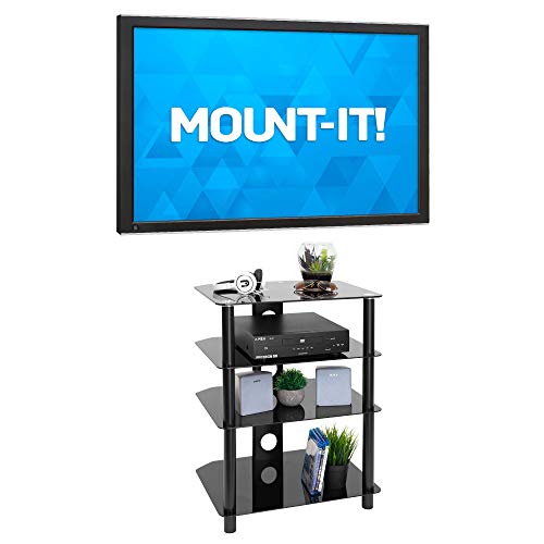 Mount-It! Av Component Media Stand, Audio Tower And Media Center With 4 Tempered Glass Shelves, 88 Lbs Capacity, Black Silk (Mi-867) #TOP7