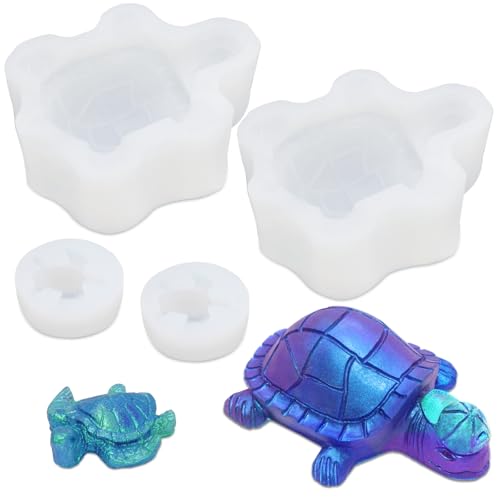 SENHAI Lot de 4 moules en résine en forme de tortue de mer, moules en silicone en forme de tortue mignonne 3D pour travaux manuels, moulage de résine, décoration d'intérieur, cadeaux de vacances