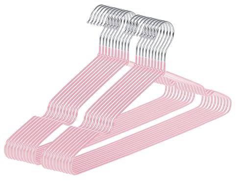 ハンガー 滑らない 20本組 すべらないハンガー PVC特殊ラバー加工 かたくずれ防止 clothes hanger スリム 軽量 おしゃれ 滑らない 滑り落ちない 乾湿両用 はんがー (ピンク）