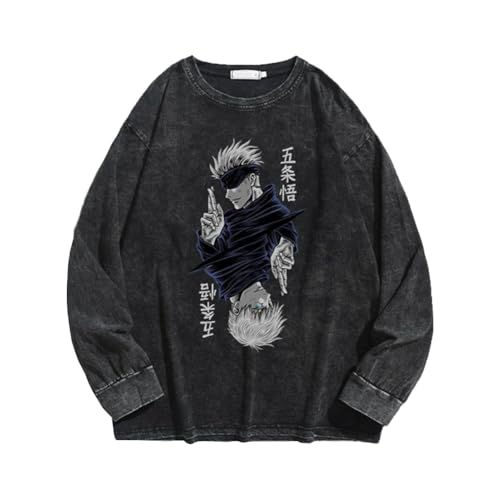 Anjinguang Sudadera con capucha de anime JJK Gojo Satoru, unisex, lavada, estilo vintage, disfraz de cosplay de JJK, sudadera casual de manga larga, Tipo 3, M