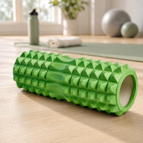 Image of Green Foam Roller for Exercise Gym- Deep Tissue Body Massage Roller for Back Pain, Neck & Knee - Yoga Roller Fitness Workout, Muscle Massager Equipment, Stretching Tool 33 cm