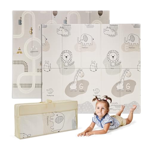 MS BabyWorld   Trendy   Alfombra de Juegos para Bebé 3 tamaños a elegir  Doble Cara, Tapete Muy acolchado (1cm Grosos), Plegable y con Bolsa de transporte (180 * 200, Rhino/Coche)