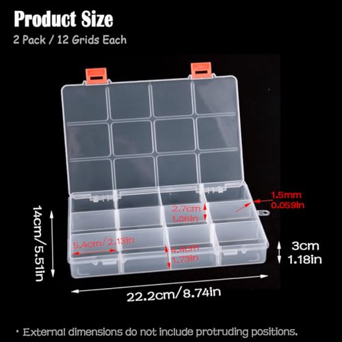 Image of Clear Bead Storage Containers with Adjustable Dividers Rectangle Clear Craft Supply Case (12 Grids-2 Pack)