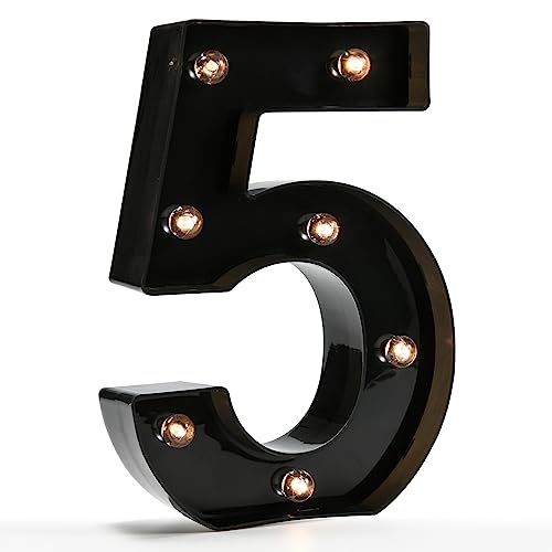 Light Up Black Alphabet Marquee Number Sign LED Marquee Number Lights Sign for Night Light Home Bar Christmas Lamp Birthday Party Wedding Decoration 5