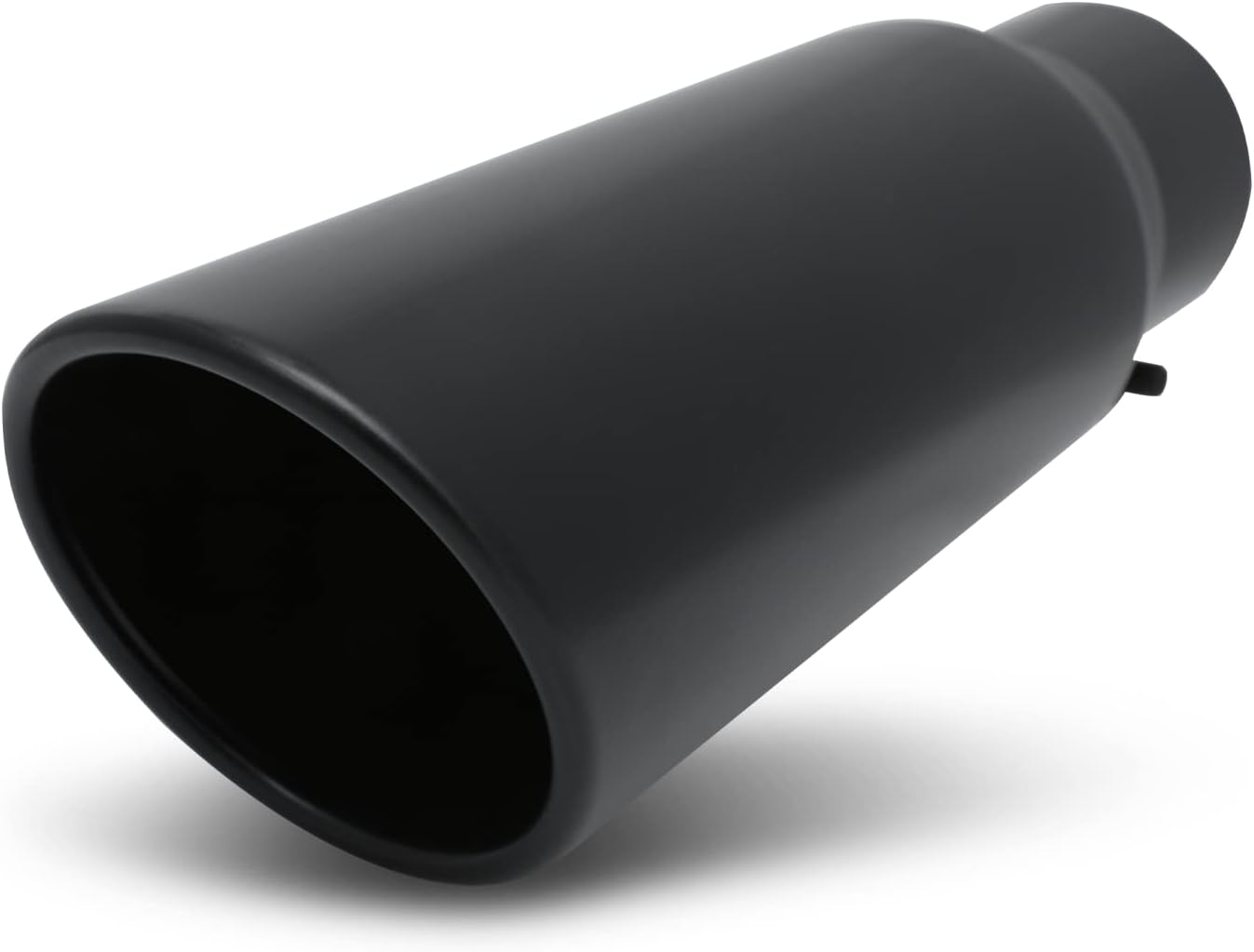 M-AUTO 4" Inlet and 6" Outlet, Universal Muffler Roll and Angle Cut Tip, Heavy Duty Stainless Steel Exhaust Muffler Assembly, 12" Overall Length, Black