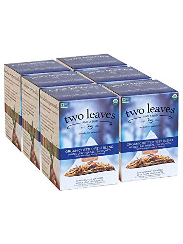 Two Leaves and a Bud Organic Better Rest Blend Herbal Tea Bags, 15 Count (Pack of 6) Organic Whole Leaf Herbal Tea in Pyramid Sachet Bags, Delicious Hot or Iced with Milk or Sugar or Honey or Plain