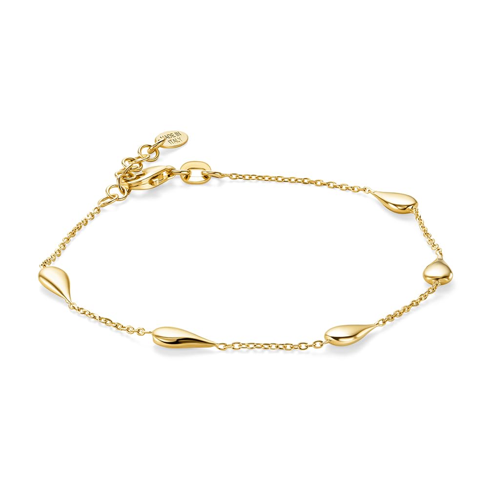 MIORE Armband Damen, 18 Karat vergoldetes 925 Sterlingsilber, goldenes Armband, Tropfen-Anhänger, Ankerkette, verstellbar 17-19 cm, Karabinerverschluss, Made in Italy, Schmuck Damen, mit Schmuckbox