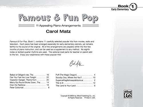 Famous & Fun Pop, Bk 1: 11 Appealing Piano Arrangements (Famous & Fun, Bk 1) #TOP1