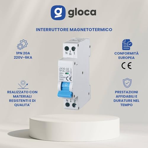 gloca Set 3 Interruttori Magnetotermici Automatici 1P+N 20A 220V 6KA 1 Modulo DIN C20