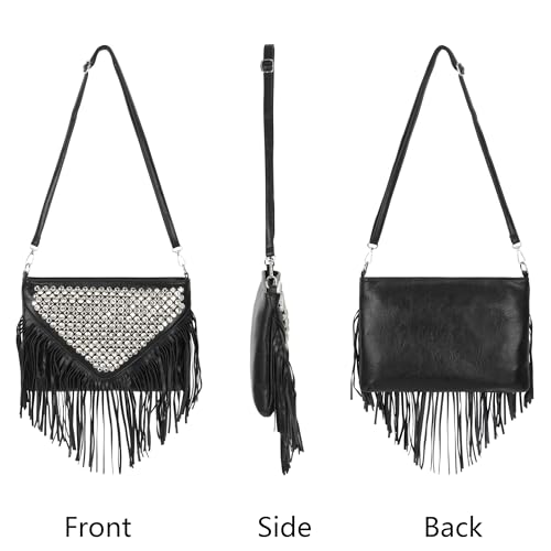 Image of Hoce Women's Leather Fringe Messenger Bag Large Hobo Crossbody Tassel Shoulder Bags, Gift for Mom Wife Girlfriend