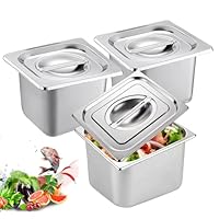PORFOYO Set 3-teilig GN Behälter 1/6 - Edelstahl Behälter mit Deckel, Gastro Behälter für Lebensmittelaufbewahrung, Dämpfen oder als Einsatz im Chafing Dish, Höhe 15cm